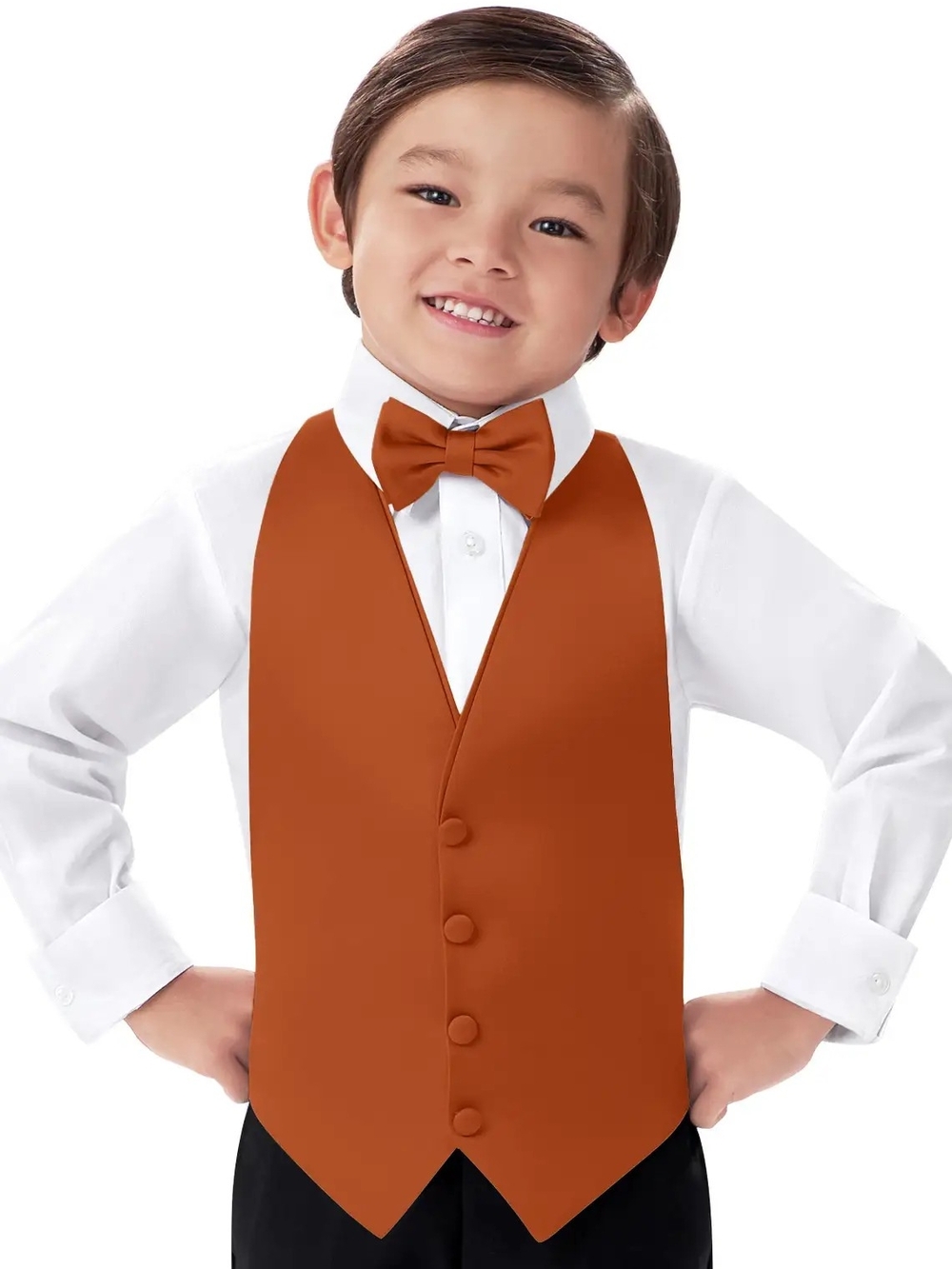 Azazie Orange Satin Vest and Bow Tie for Kids
